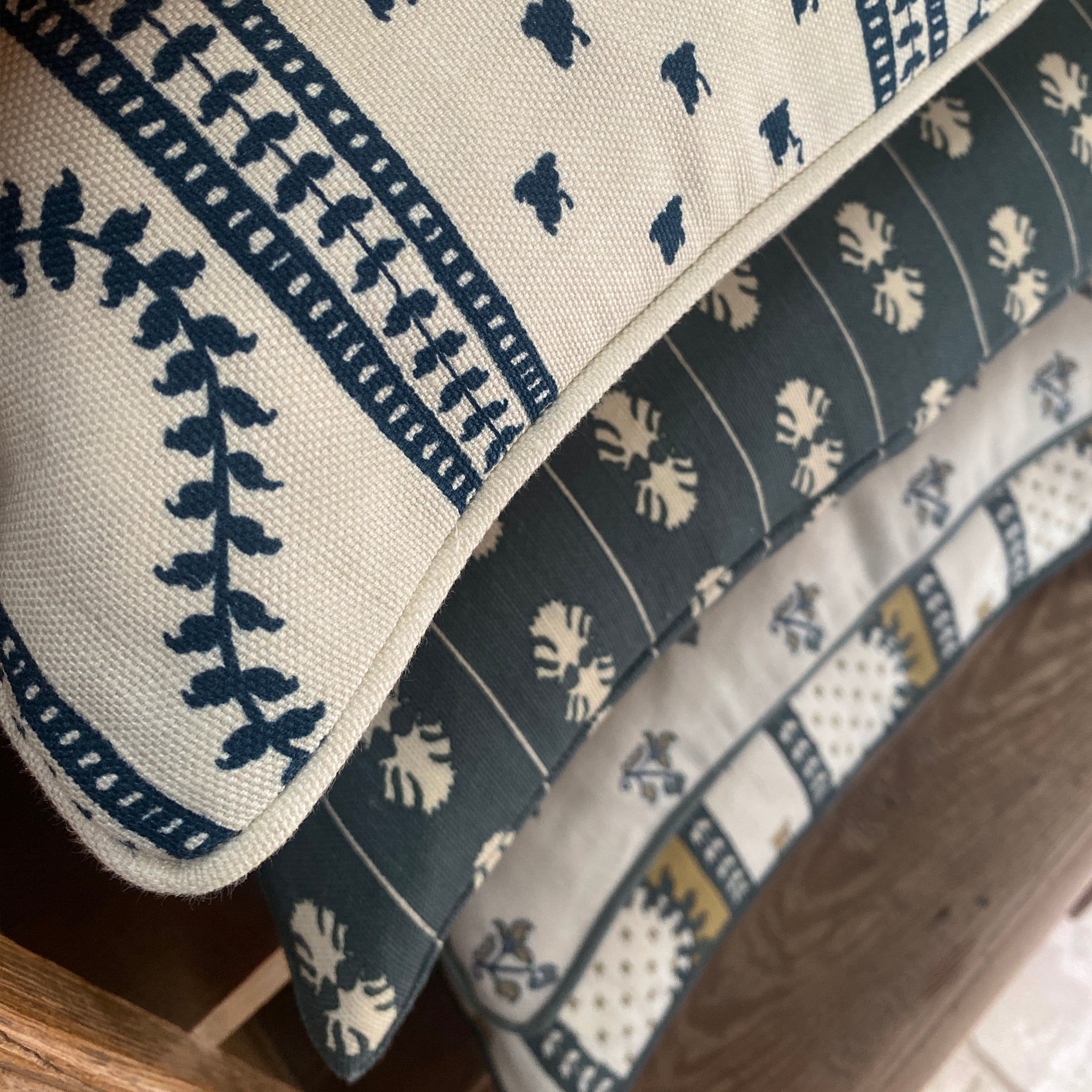 Odette Rectangular Cushion - Cream & Indigo by Clothsmith