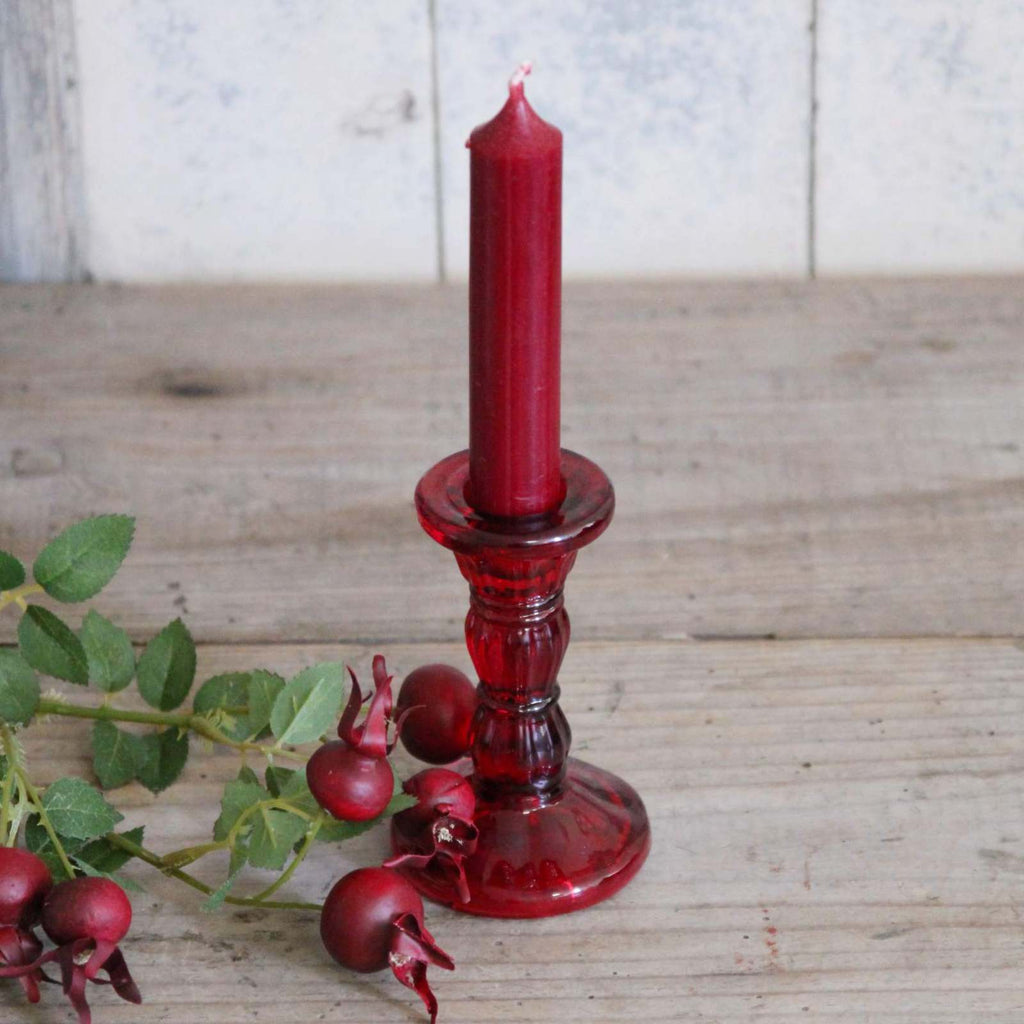 Traditional Red Glass Candlestick 