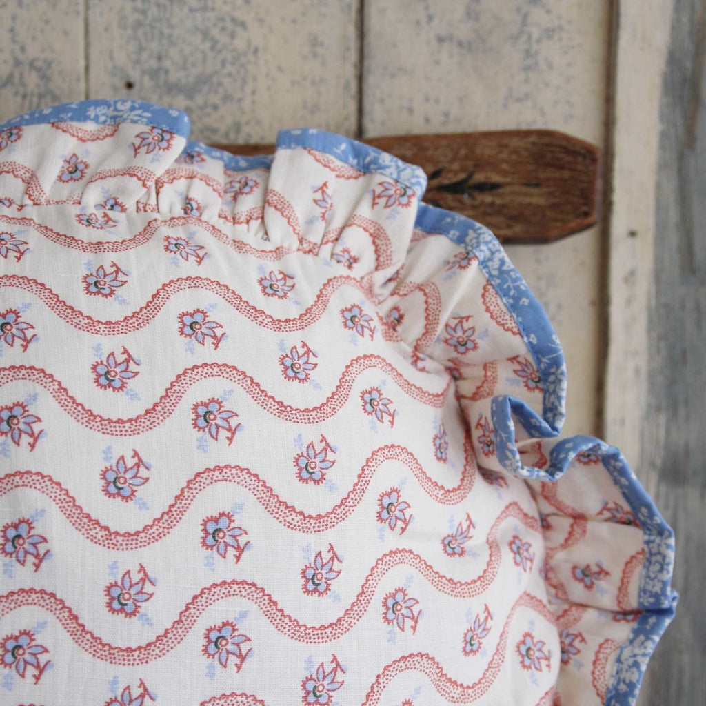 Round linen cushion in Floral Pink & Cornflower