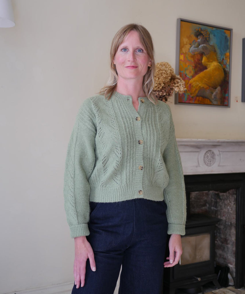Women's knitwear Pointelle Cardigan in Sage Green