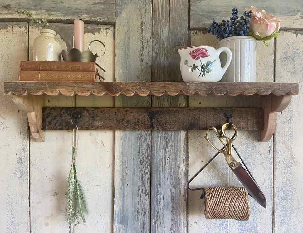 Handmade Scalloped Shelf with hooks
