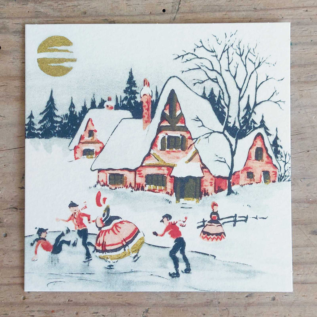 Traditional Vintage Christmas Card Pack - Skating Hamlet Scene