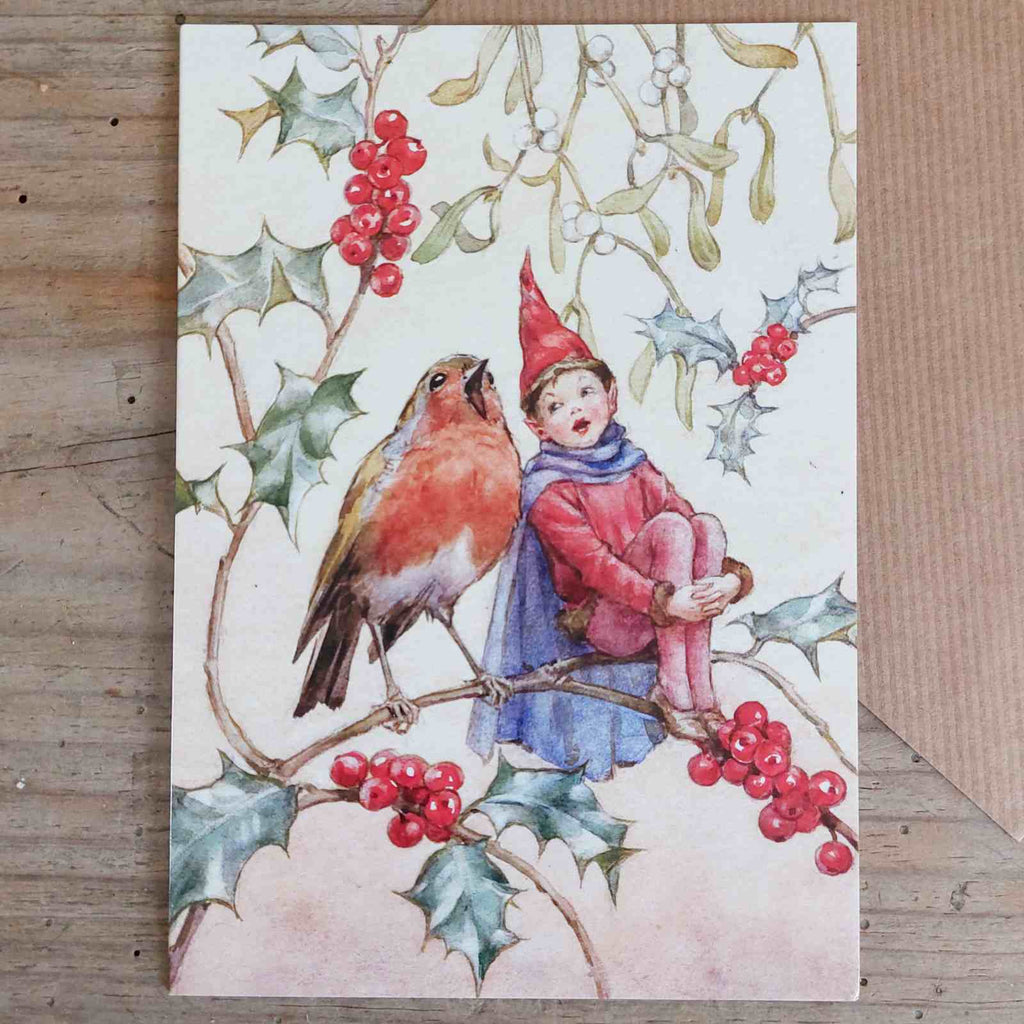 Traditional Christmas card - Single Christmas card - Winter Fairy & Robin