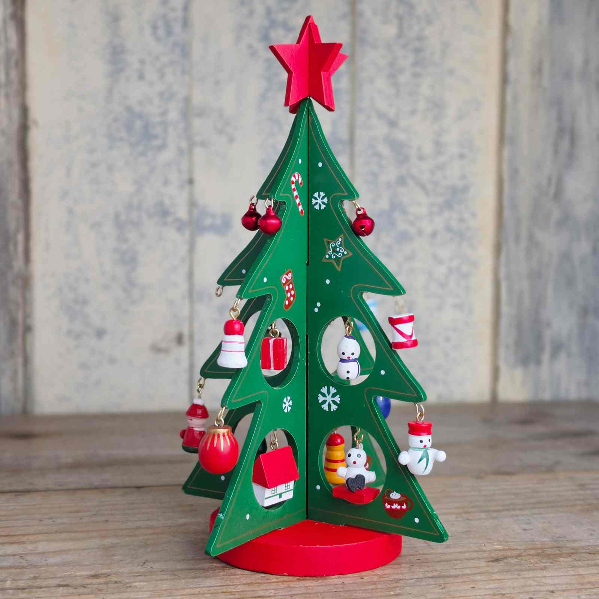Wooden Christmas Tree with Decorations