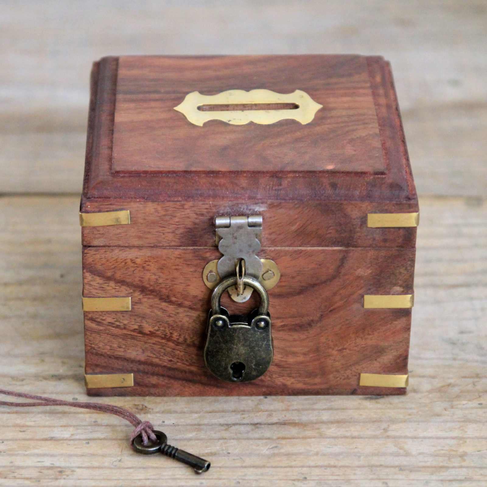 Wooden Money Box with Lock