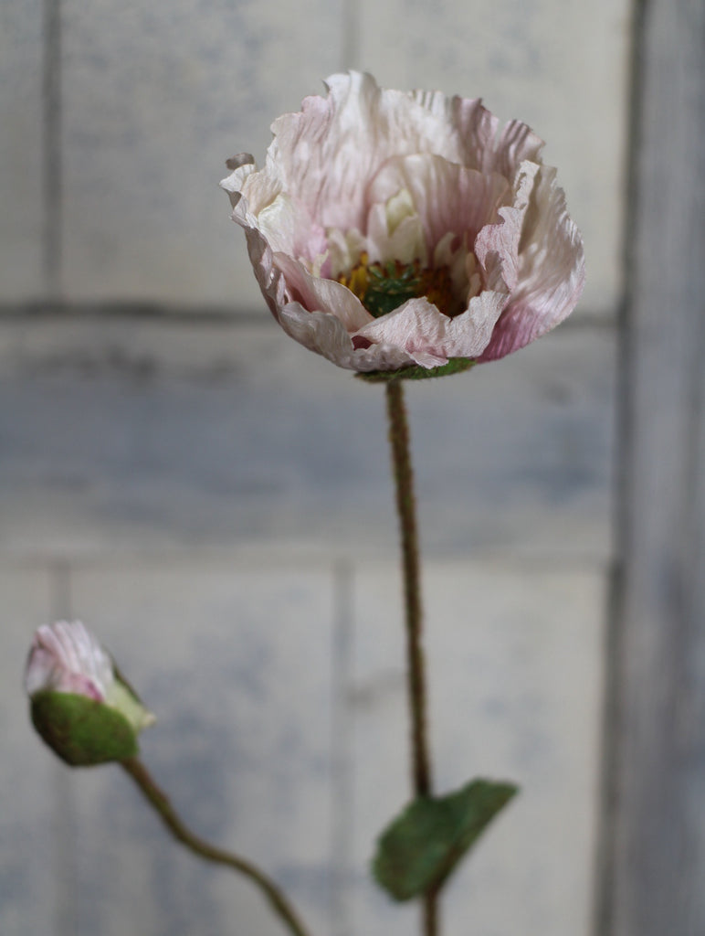 silk flowers pink poppy with bud