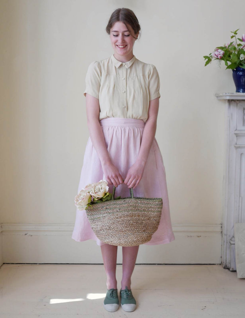 Linen High Waisted Skirt - Pale Rose