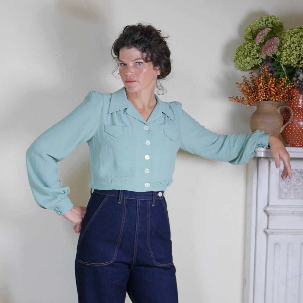 Beautiful 1940's style blouse - duck egg