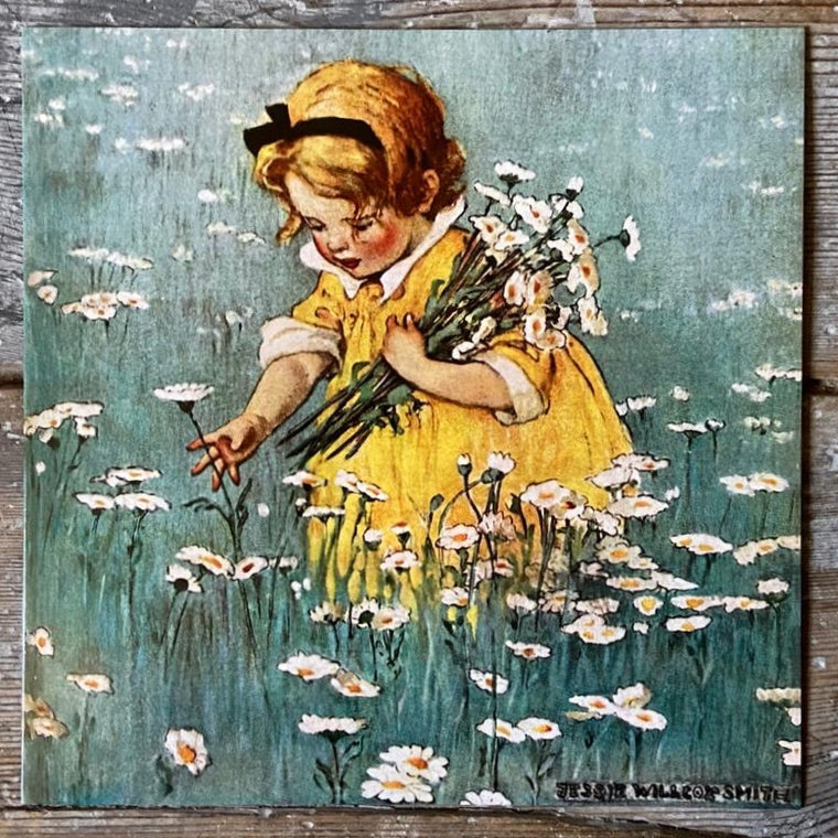 Vintage card 'Gathering Flowers' by Jessie Wilcox Smith