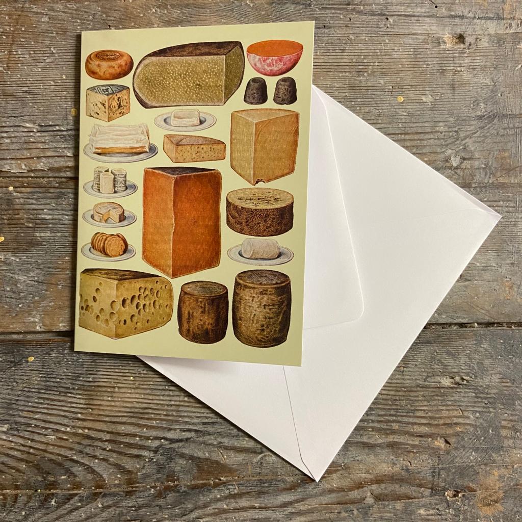 Vintage card 'Types of Cheese' with envelope