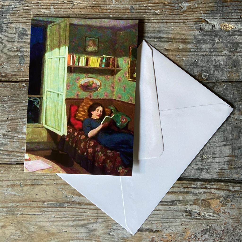 'Vilma Reading on the Sofa' Vintage Card with envelope