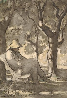 'Man Reading' Vintage Card detail