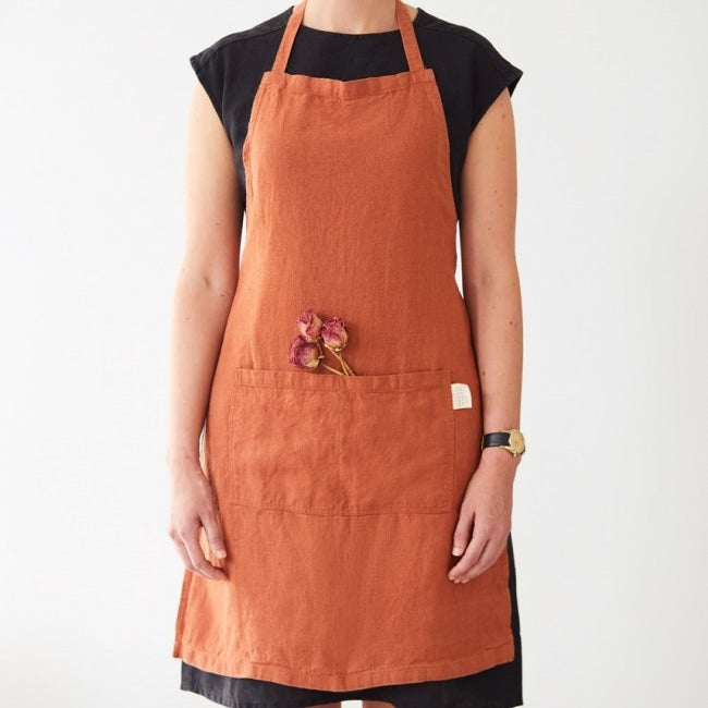 Washed Linen Apron, Rust - Homeware Store