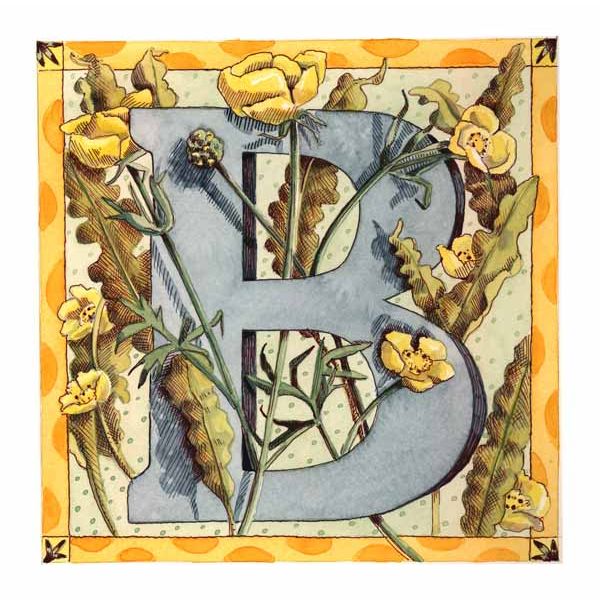 Vintage Card with Botanical Alphabet letter B