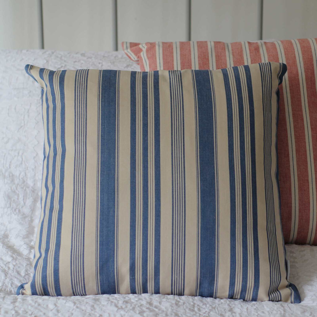 Vintage style cushions with blue stripe