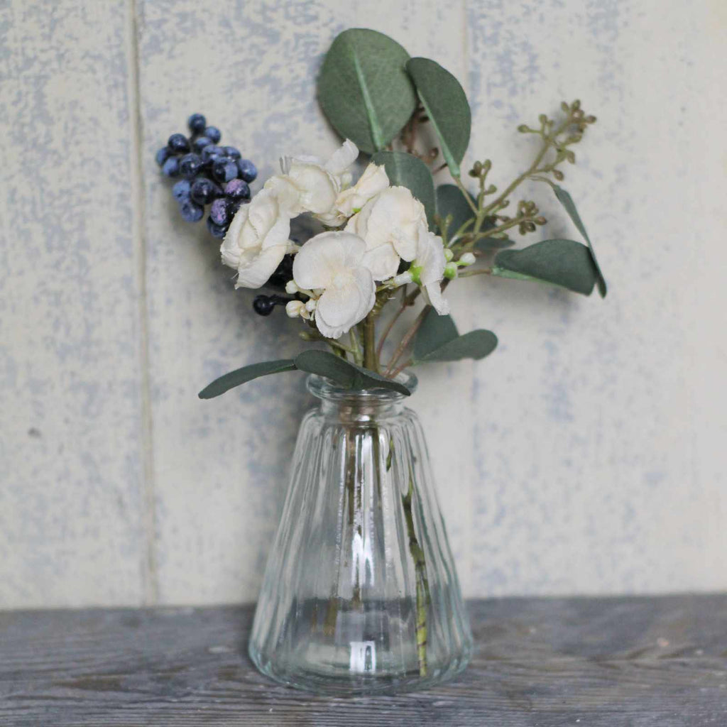 fluted vintage glass vase with silk flowers