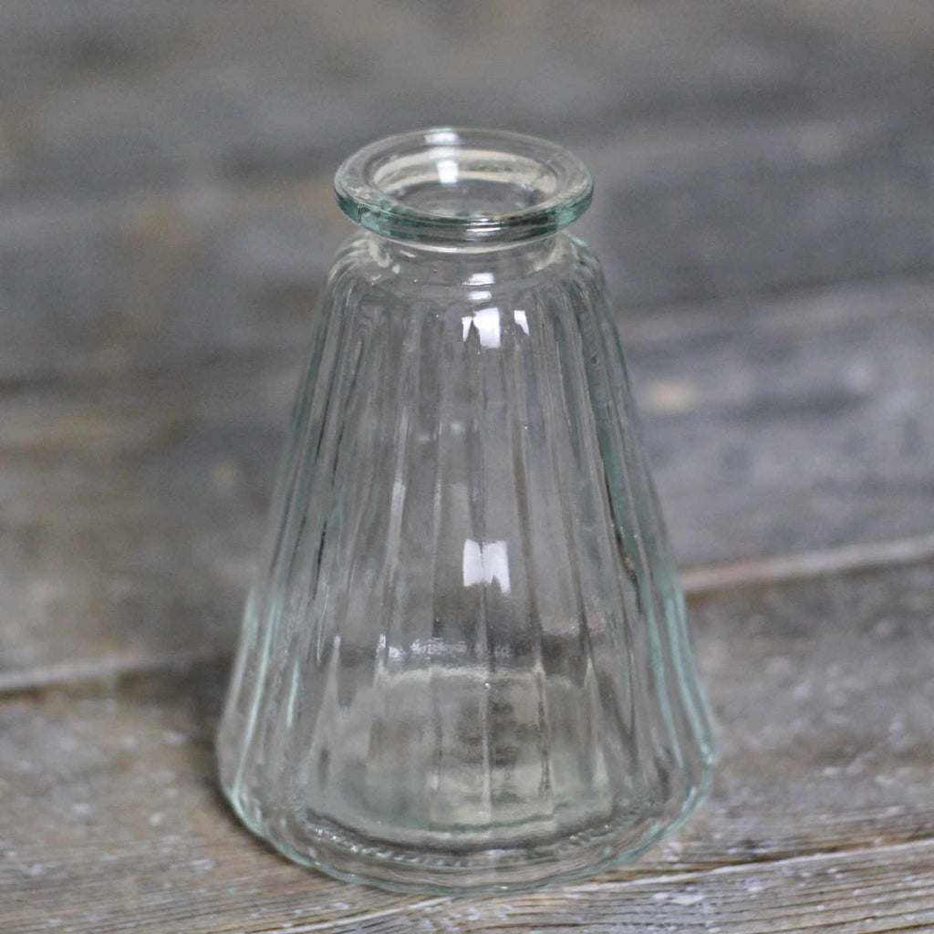 vintage glass vase in ribbed fluted shape