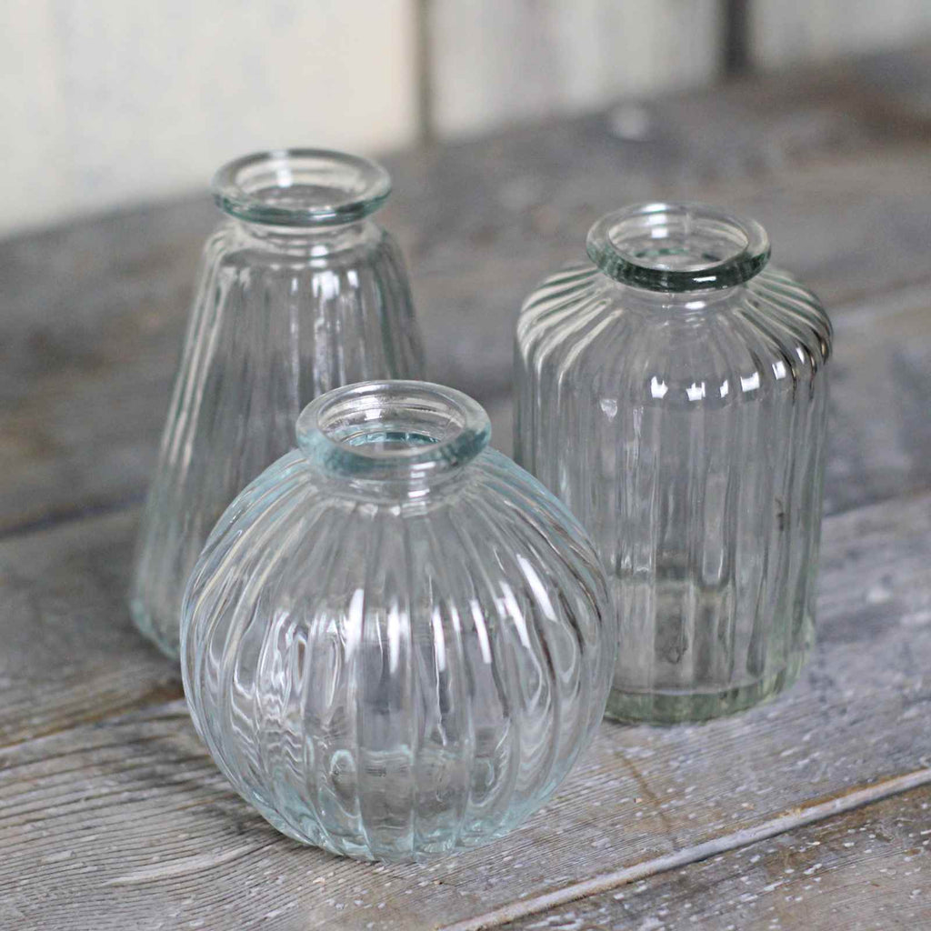 vintage glass vases in ribbed glass