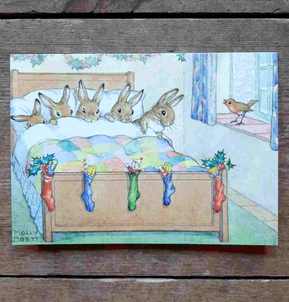 Single Christmas Card - Rabbits Tucked Up