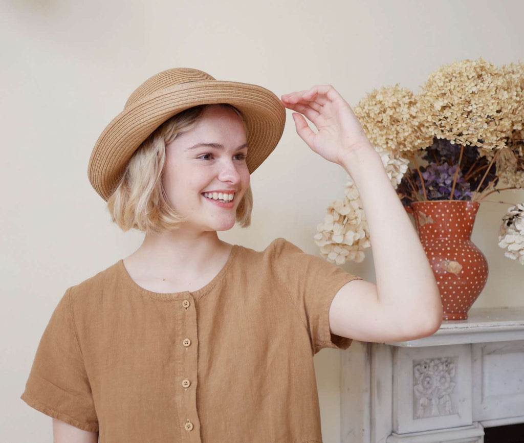 Sun Hat - Camel with Dusky Bow