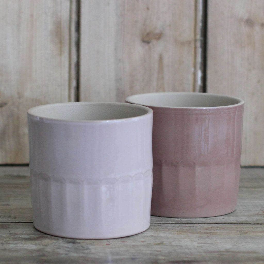 ceramic pots for indoor plants in pale rose and antique rose colours