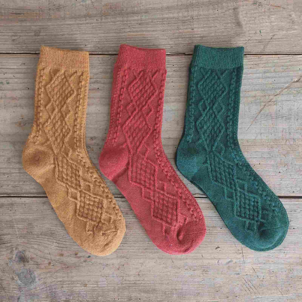 Womens socks - plain colour aran socks one size