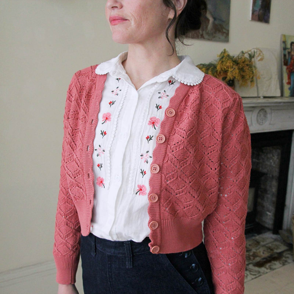 Cropped Cotton Cardigan in Rose