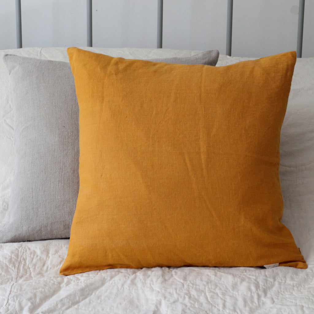 Washed Linen Cushion, Mustard - Homeware Store