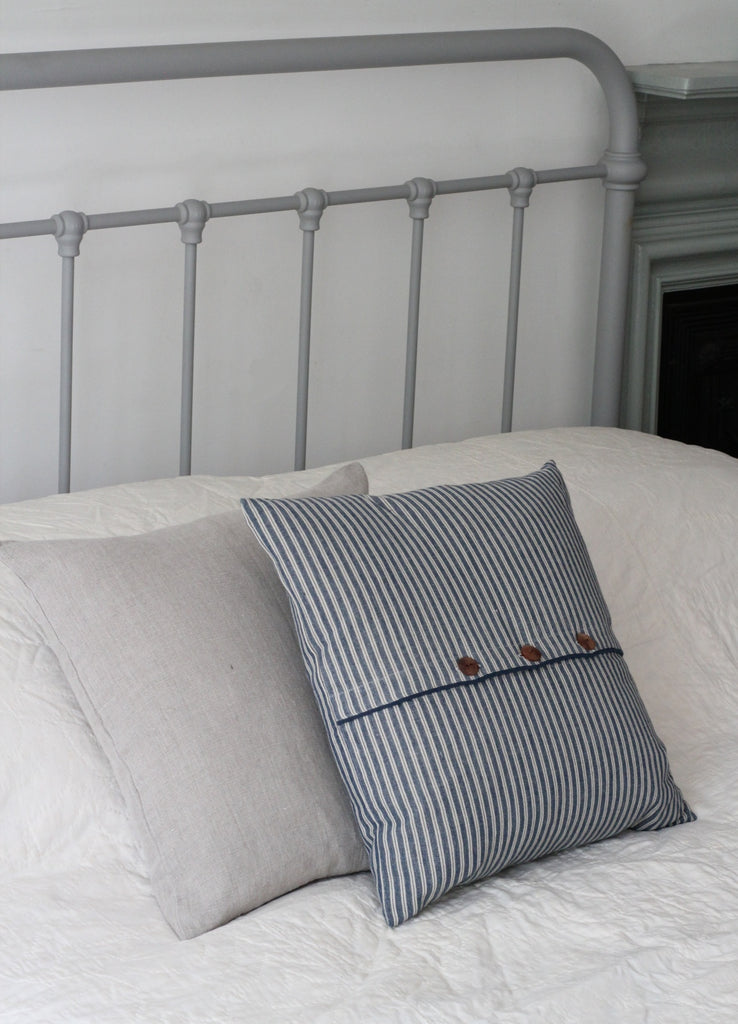 Ticking Stripe Cushion with Buttons - Homeware Store