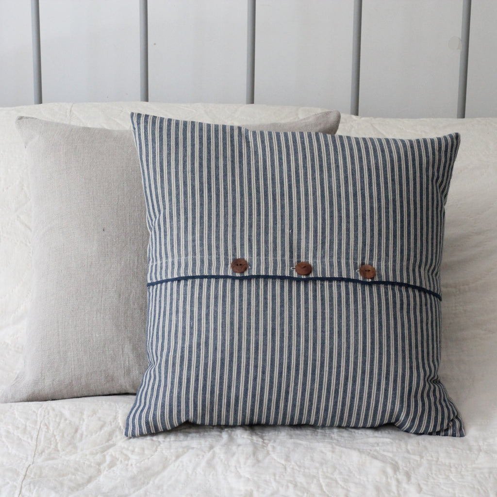 Ticking Stripe Cushion with Buttons - Homeware Store