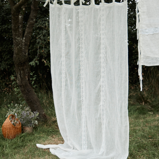 Daisy Vintage Linen Curtain Panel - long