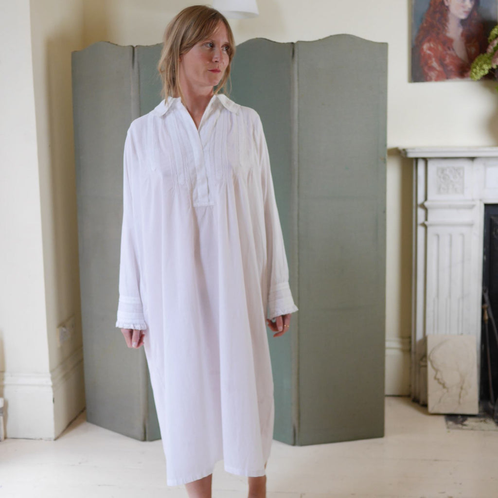 Long Sleeved White Cotton Nightdress