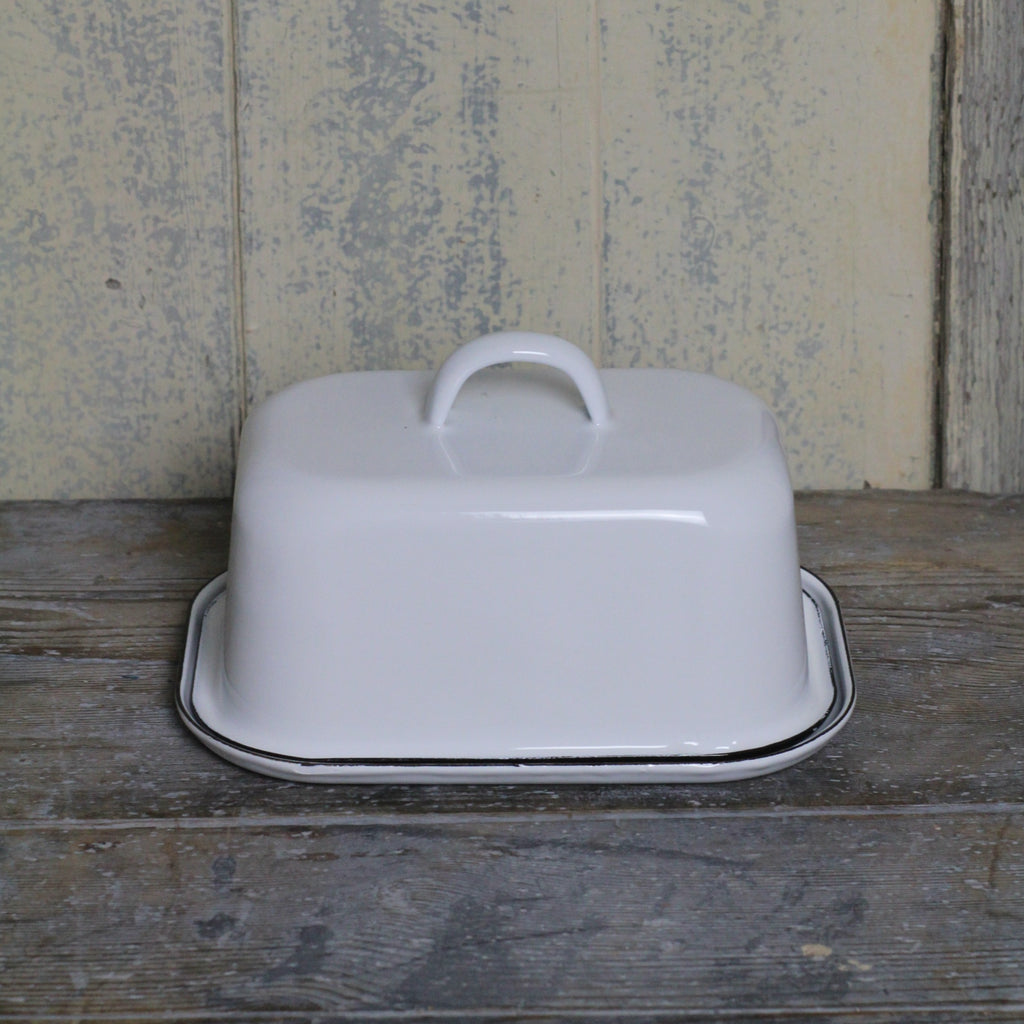 White Enamel Butter Dish with lid | Homeware Store
