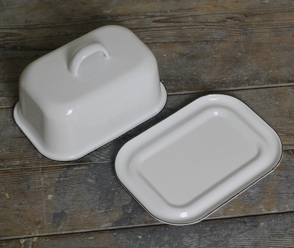White Enamel Butter Dish with lid | Homeware Store