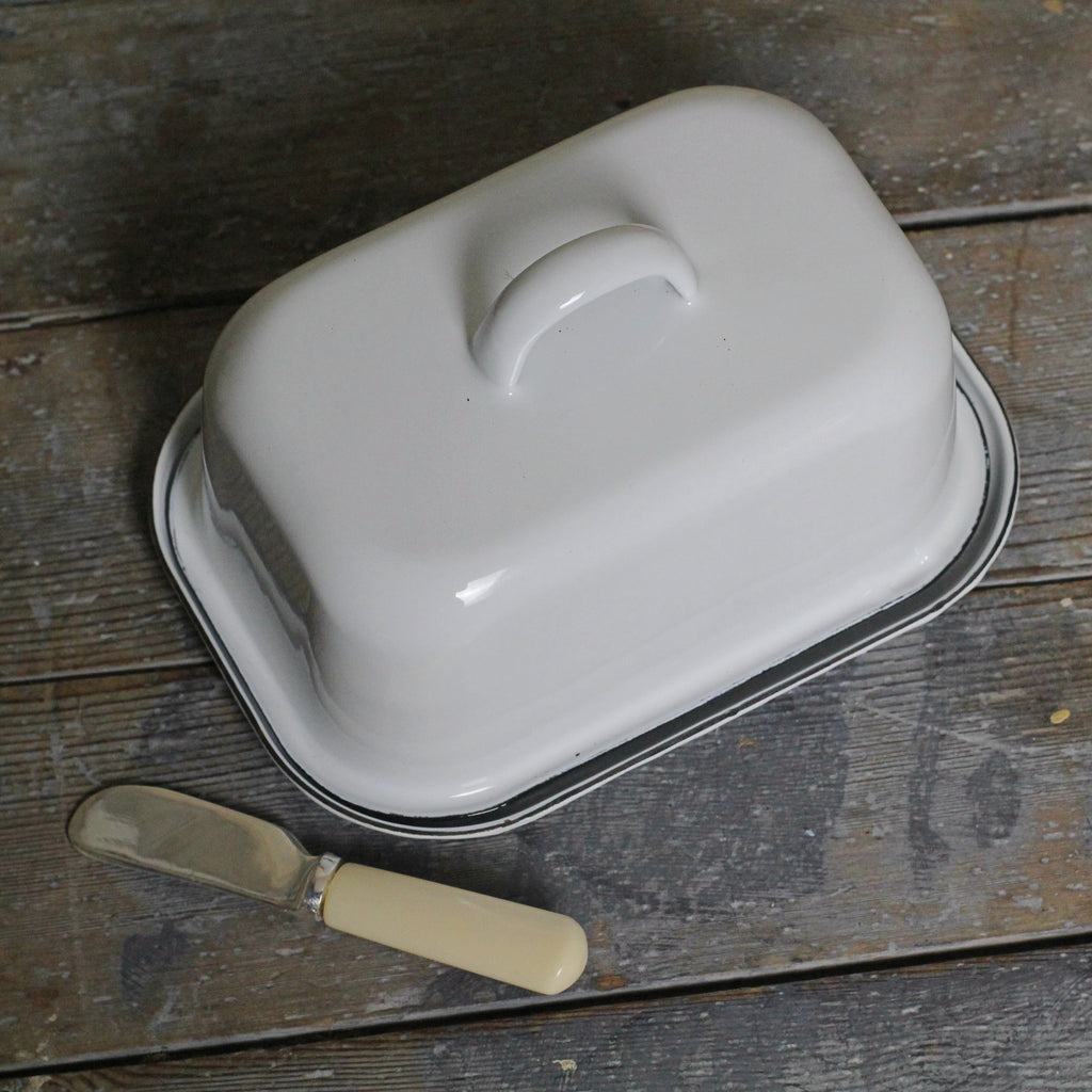 White Enamel Butter Dish with lid | Homeware Store