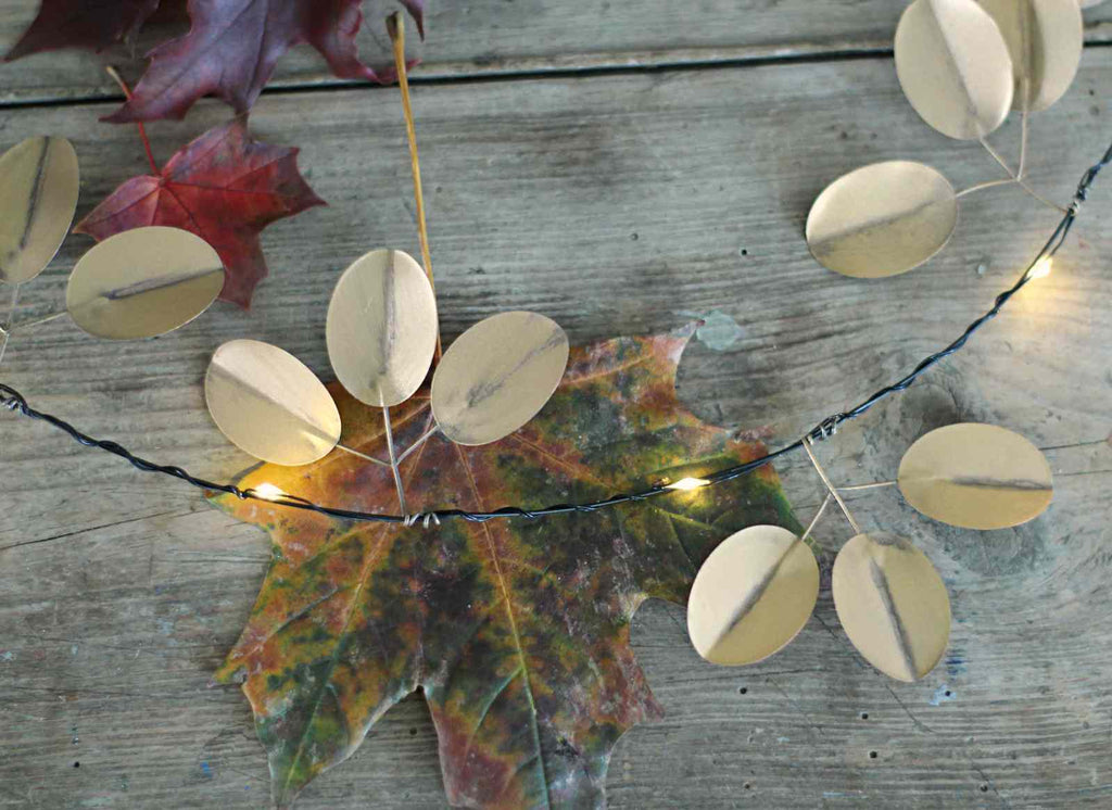 Gold Eucalyptus Fairy Lights, vintage lights for Autumn, gold Christmas lights