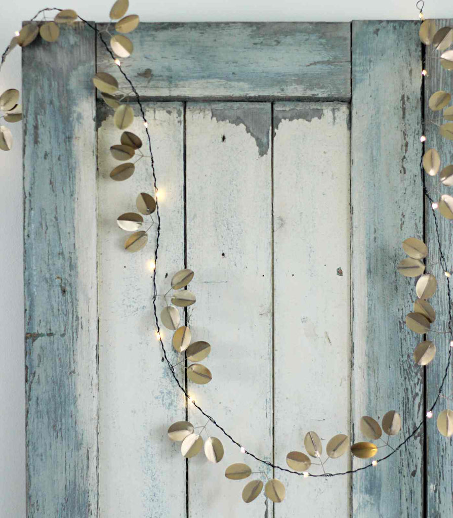 Gold Eucalyptus Fairy Lights, vintage lights for Autumn, gold Christmas lights