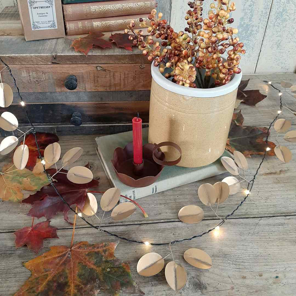 Gold Eucalyptus Fairy Lights, vintage lights for Autumn, gold Christmas lights