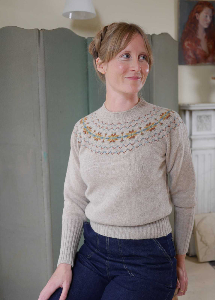 Crew neck Fair Isle Jumper made from Scottish wool, vintage fair isle yolk jumper