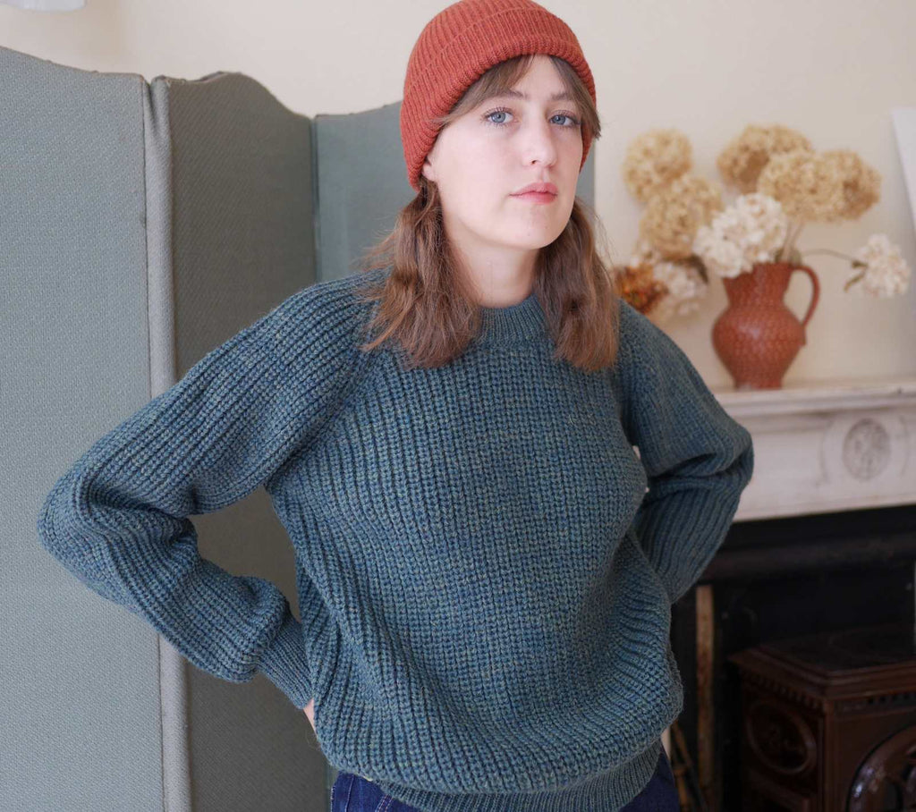 Unisex Fisherman's Jumper with Rust wool ribbed hat