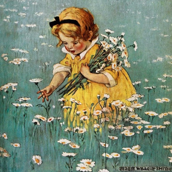'Gathering Flowers' by Jessie Wilcox Smith detail