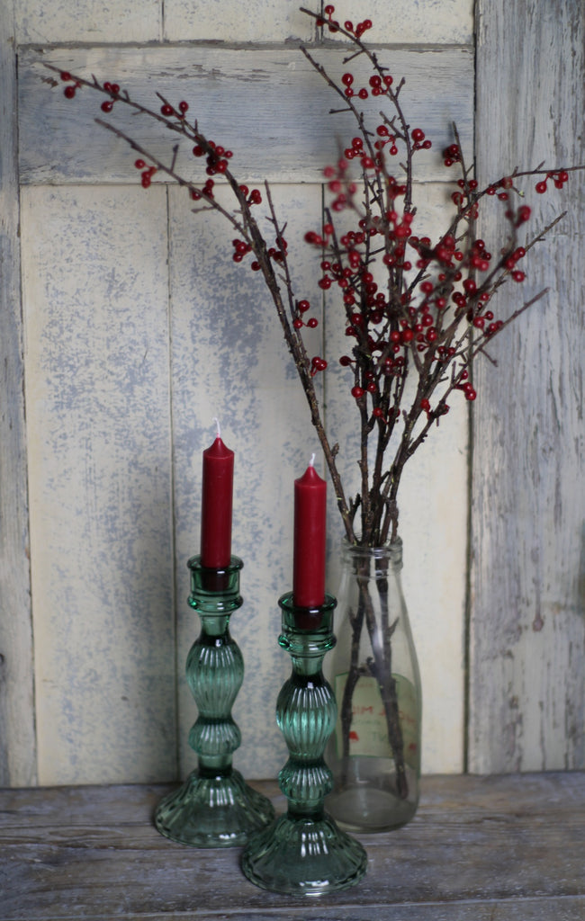 Green Glass Candlestick - Tall - Homeware Store