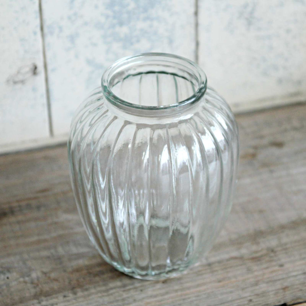 Glass Oval Ribbed Vase