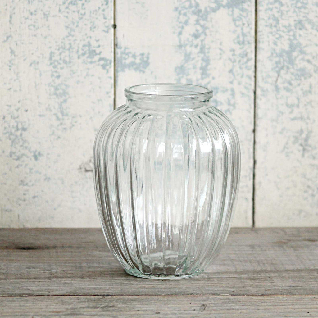 Glass Oval Ribbed Vase