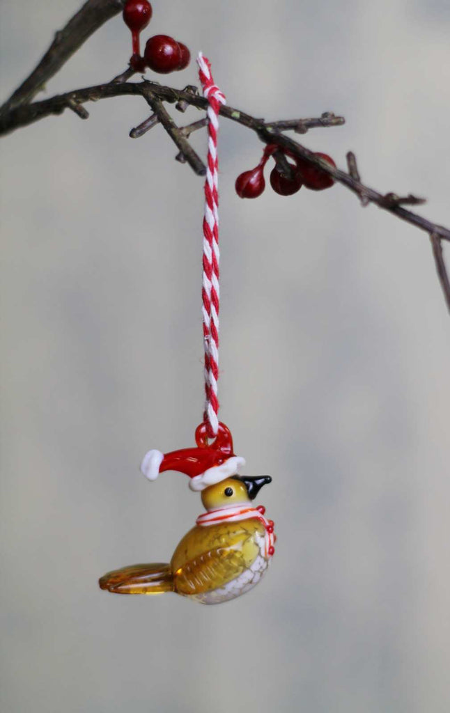 Vintage Christmas decoration glass robin 