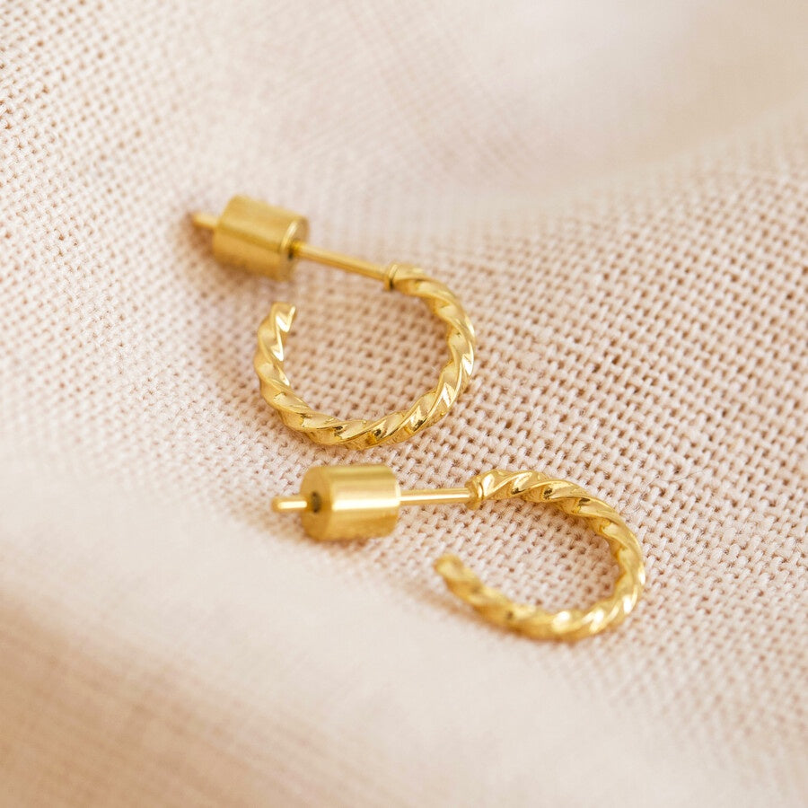 Tiny Gold Twisted Hoop Earrings Huggies