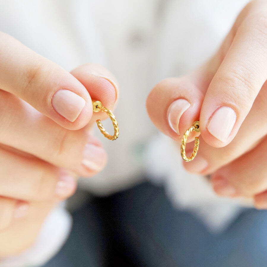Tiny Gold Twisted Hoop Earrings - a beautiful gift