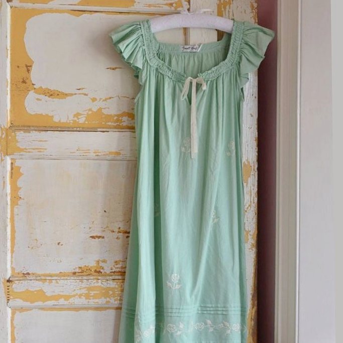 Sage green embroidered nightdress, vintage nighty
