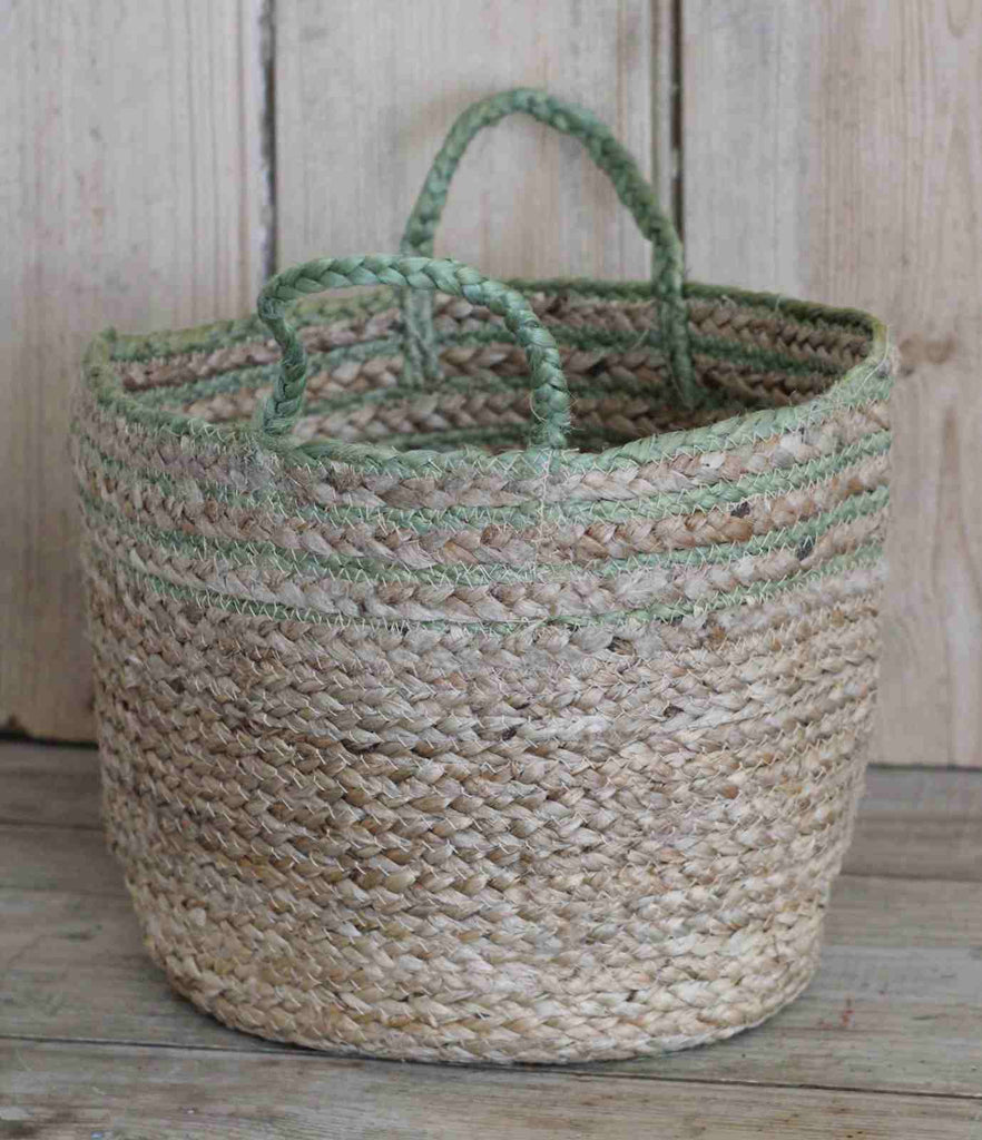 Jute Storage Basket - Green Stripe