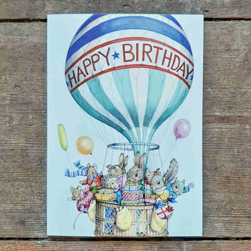 Happy Birthday Balloon - Adorable bunny birthday card, illustrated by Audrey Tarrant. Beautiful vintage children's birthday card.